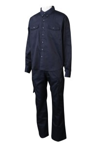 D325   訂做工業制服   設計長袖工作服  雙胸袋   物業管理公司行業 寶藍色